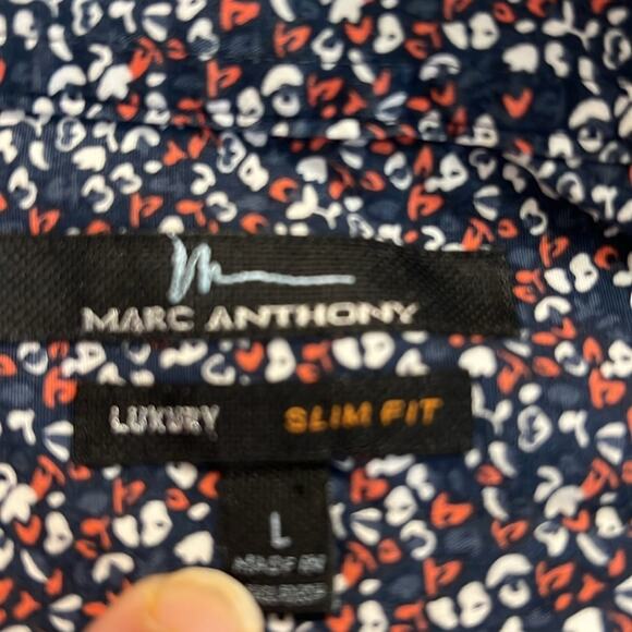 Marc Anthony Luxury Slimfit Button Down Shirt Size Large Navy Micro Floral Print - Picture 4 of 5
